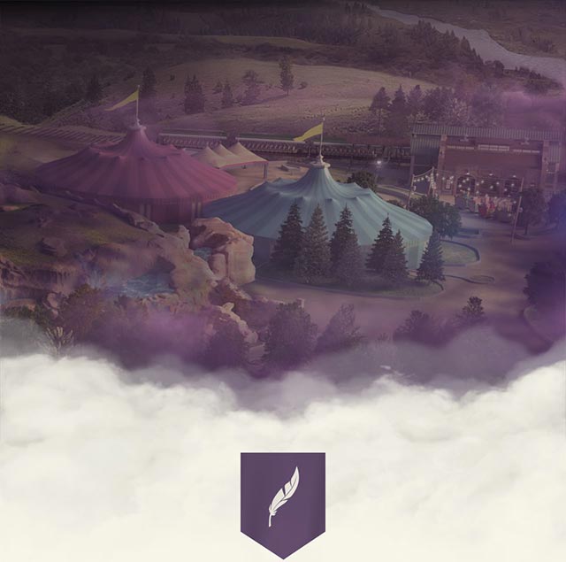 Storybook Circus in New Fantasyland covered by dark purple clouds.
